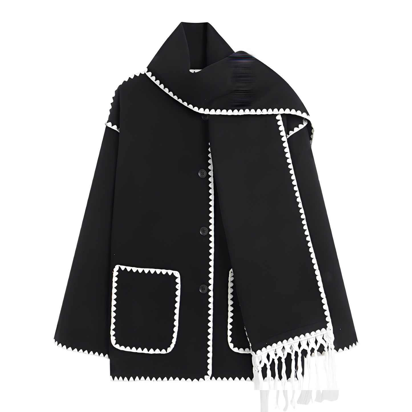Manteau Femme Élégant en Laine avec Écharpe Élégante