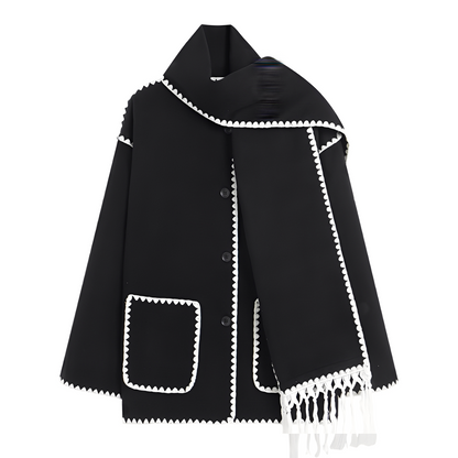 Manteau Femme Élégant en Laine avec Écharpe Élégante