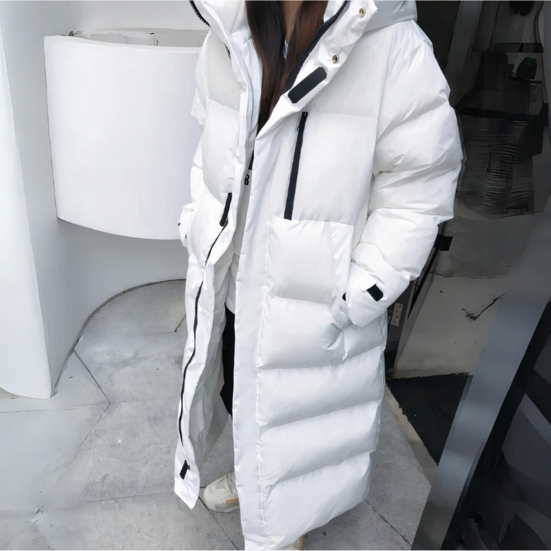 Manteau Hiver Femme Long Élégant Noir Blanc