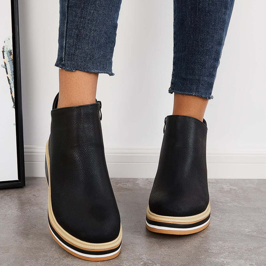 Bottines Femme Élégantes – Chaussures à Talon Plat avec Fermeture Éclair, Confort et Résistantes - LuxeStyle