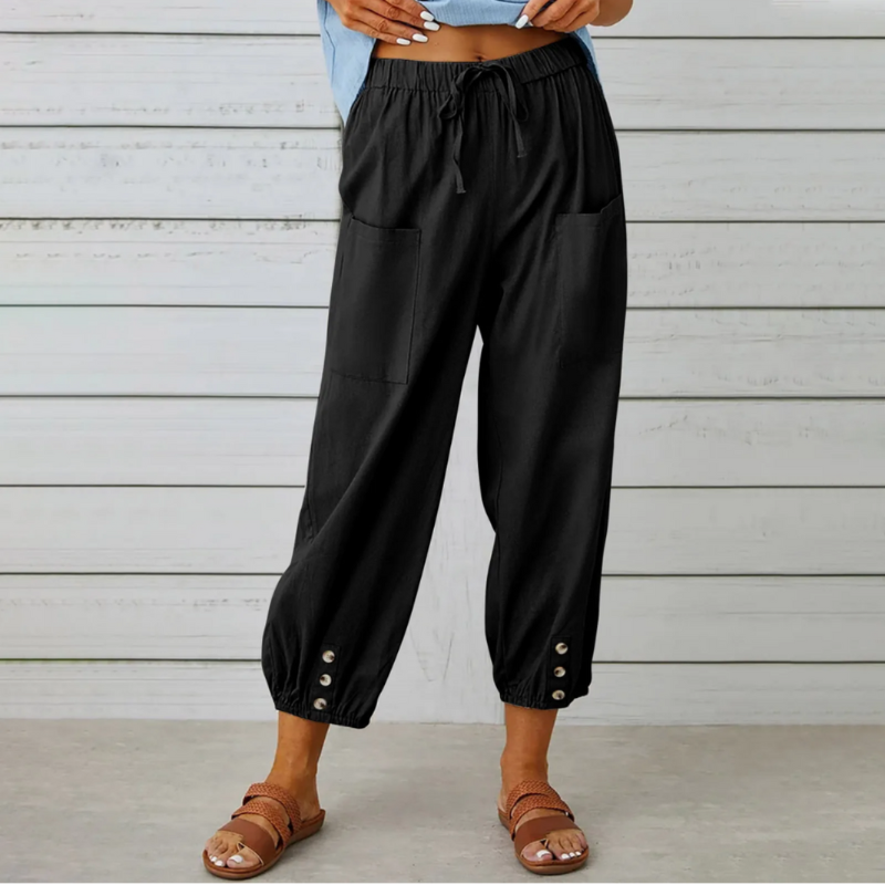 Pantalon Lin Décontracté Femme Taille Élevée