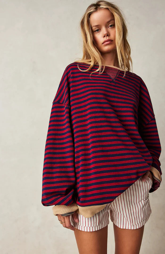 Sweat Décontracté Grande Taille – Rayures Élégantes et Couleurs Vibrantes