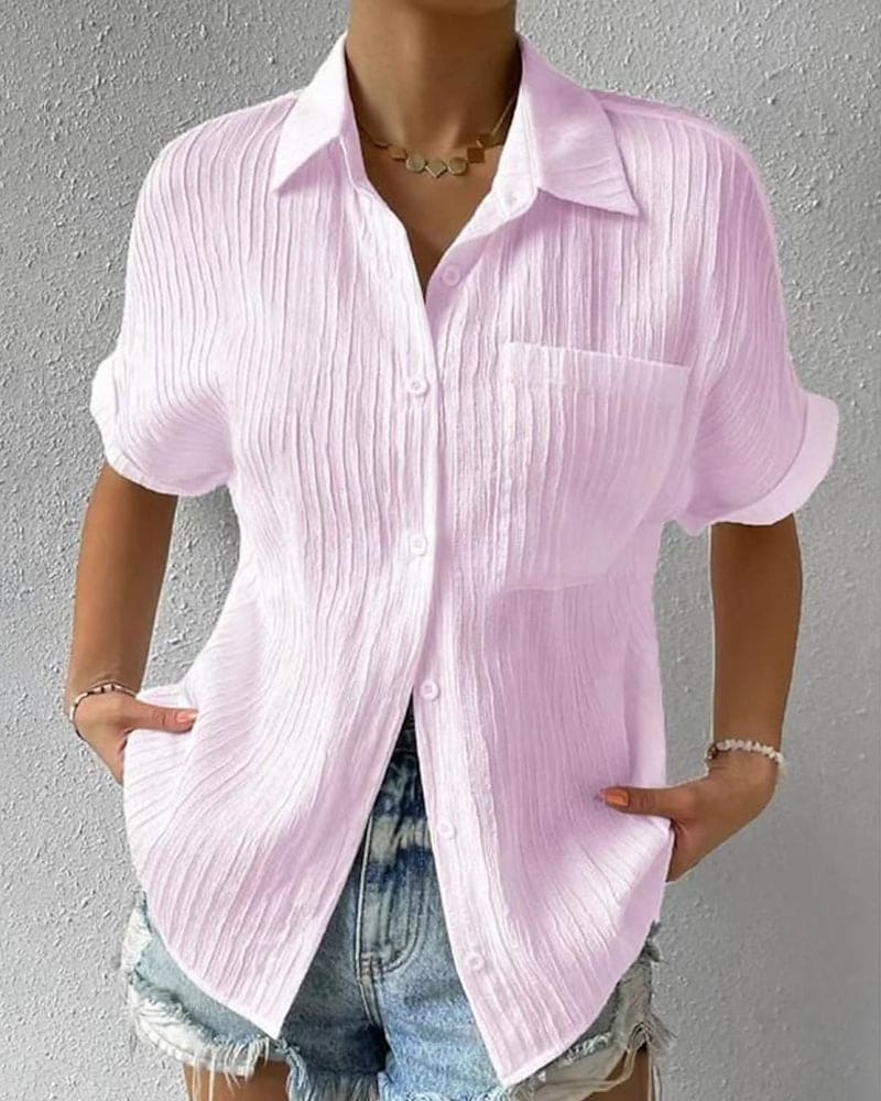 Chemise Femme Lin Élégant Manches Courtes