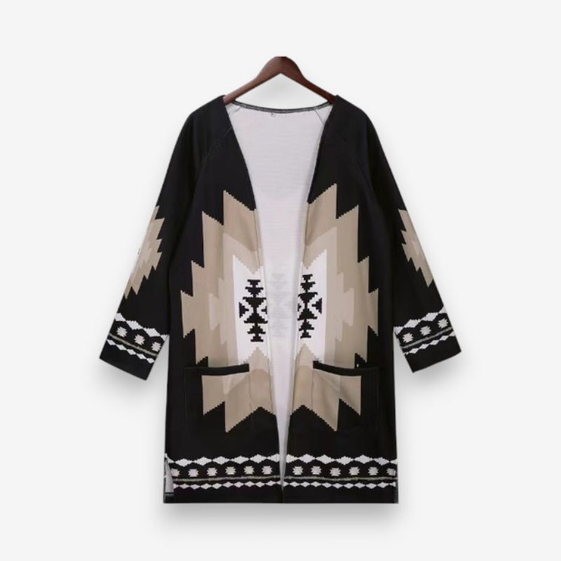 Veste Oversize Élégante à Manches Longues Imprimé Tribal - LuxeStyle