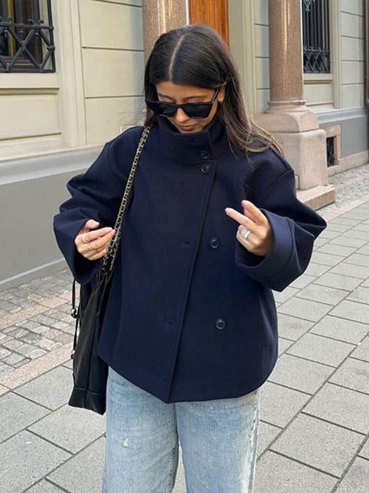 Manteau Femme Élégant Court – Veste Boutonnée Chic et Douillet au Style Classique