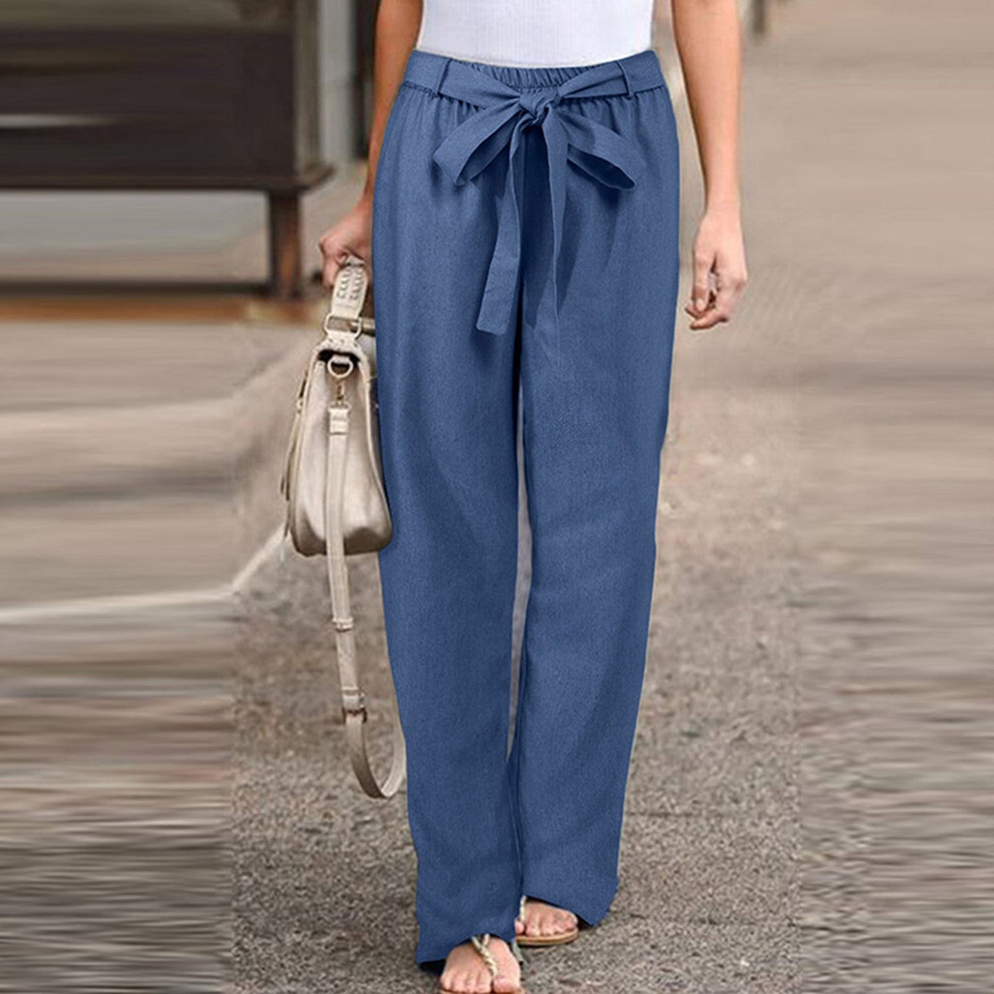 Pantalon Lin Blanc Élégant pour Femme