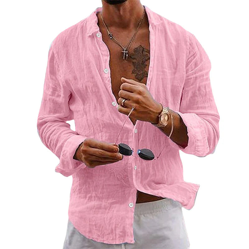 Chemise Homme Lin Fresh Élégante Manches Longues