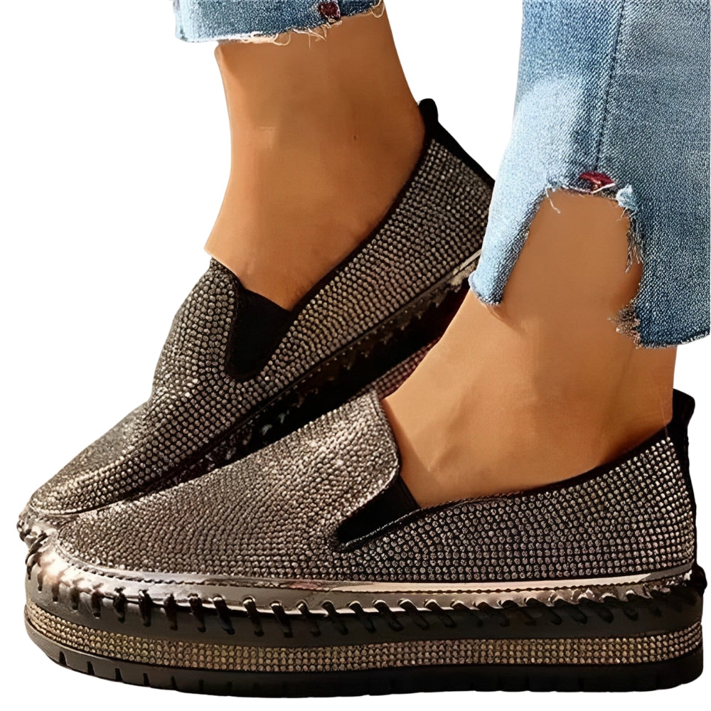 Chaussures Femmes à Talon Plat avec Broderies et Pointe Arrondie