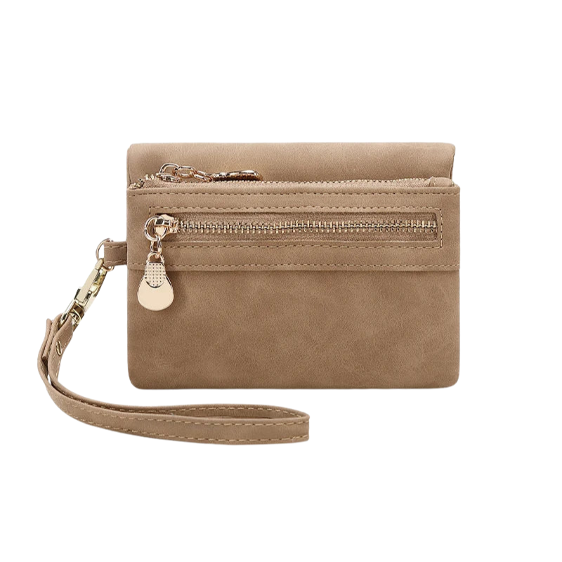 Porte-monnaie zippé femme avec poignée et compartiments latéraux