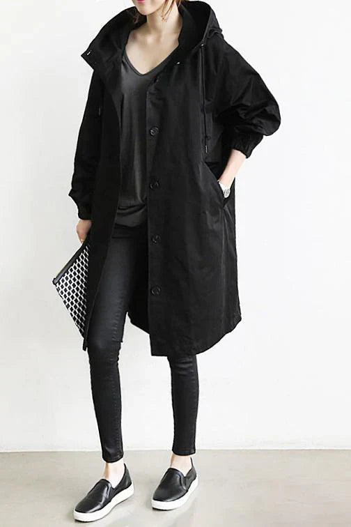 Imperméable Féminin Capuche Boutons pour Femme
