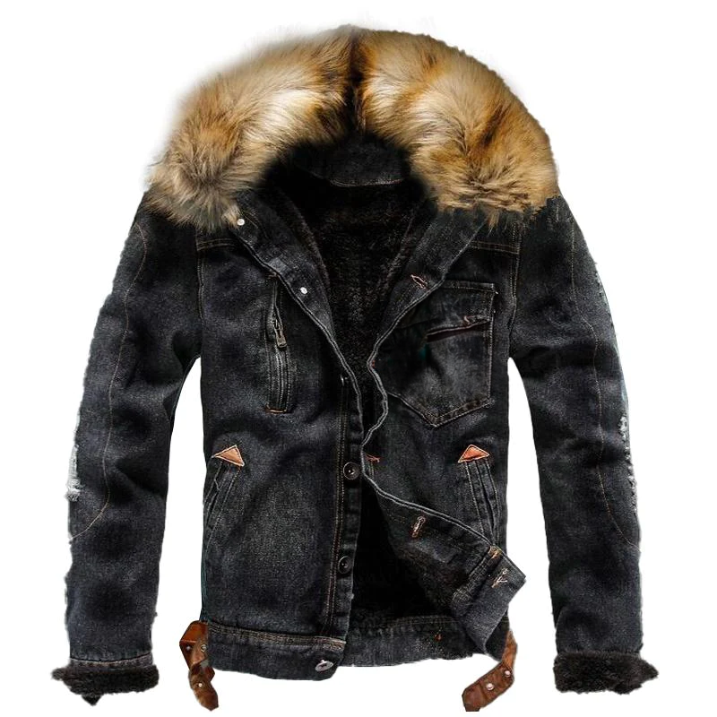 Veste Jean Rétro Col Fourrure Douce - LuxeStyle