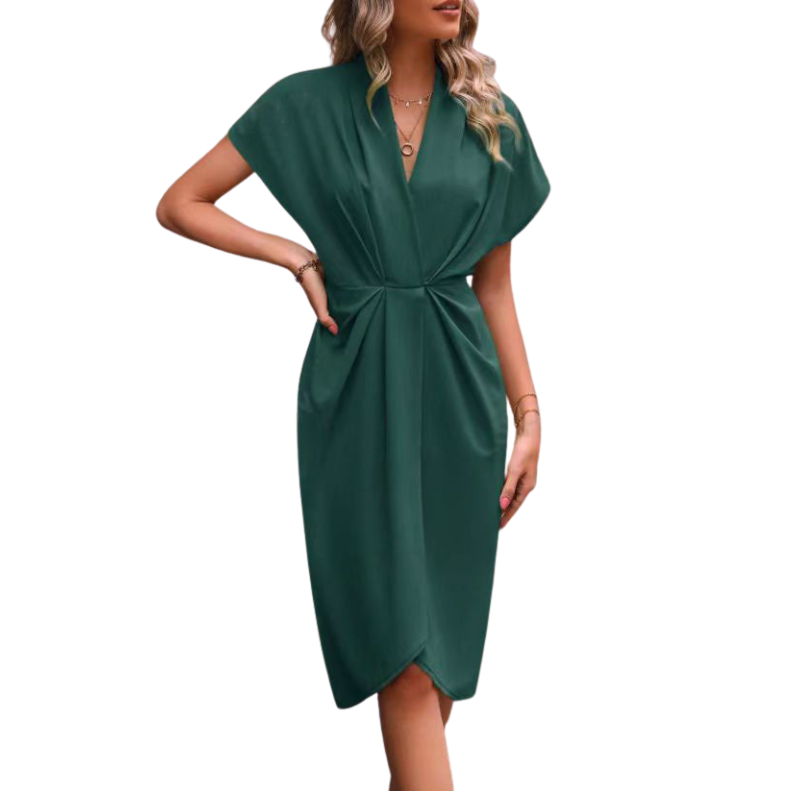 Robe Femme Élégante Col en V et Fente Côté
