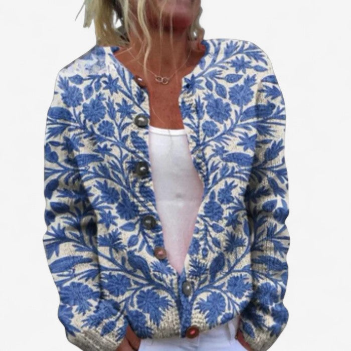 Cardigan Femme Imprimé Manches Longues Boutonné