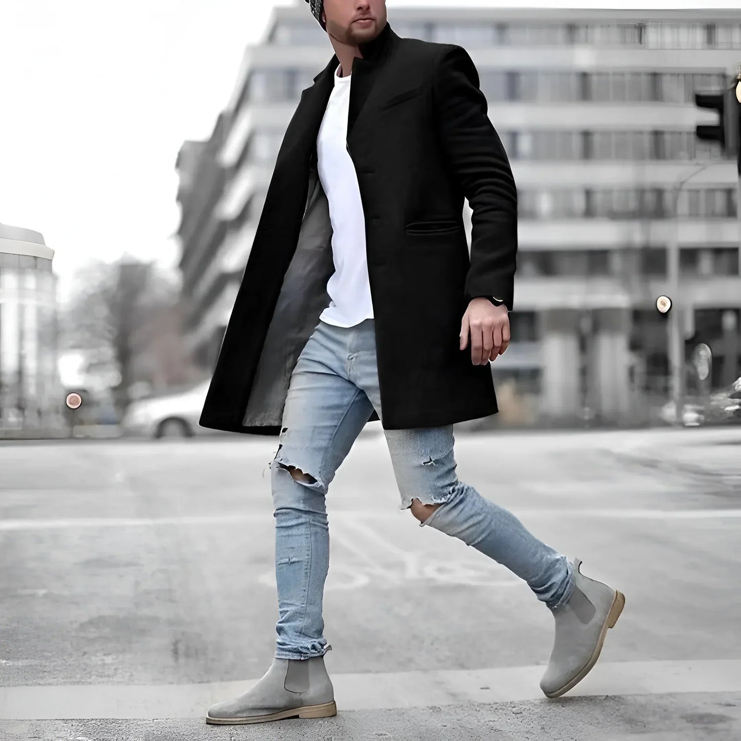 Manteau Homme Élégant en Laine – Parka Long Chaud et Réglementaire