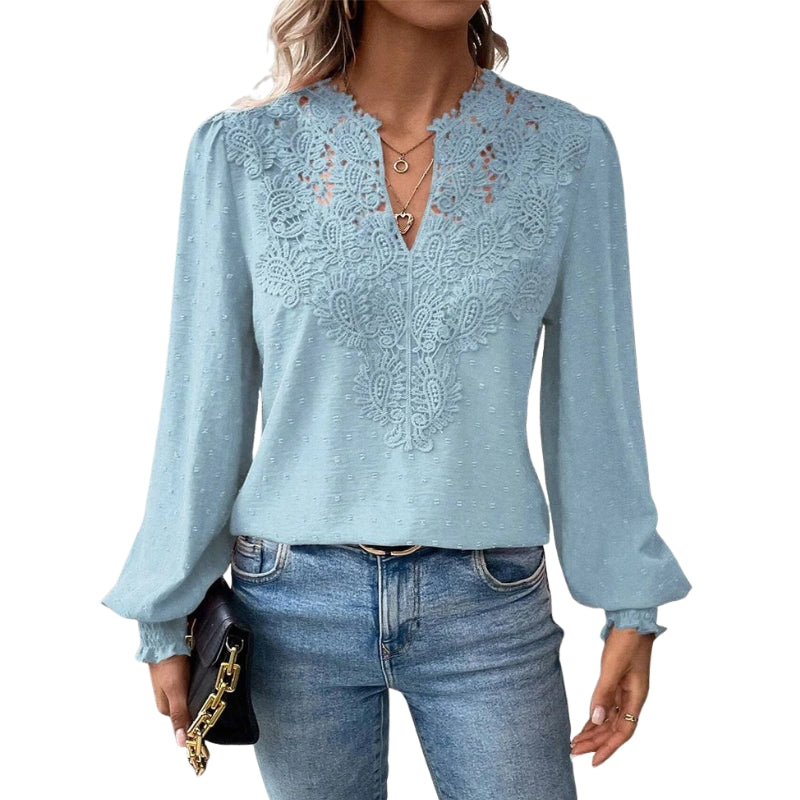 Blouse Élégante Manches Longues Dentelle Féminine