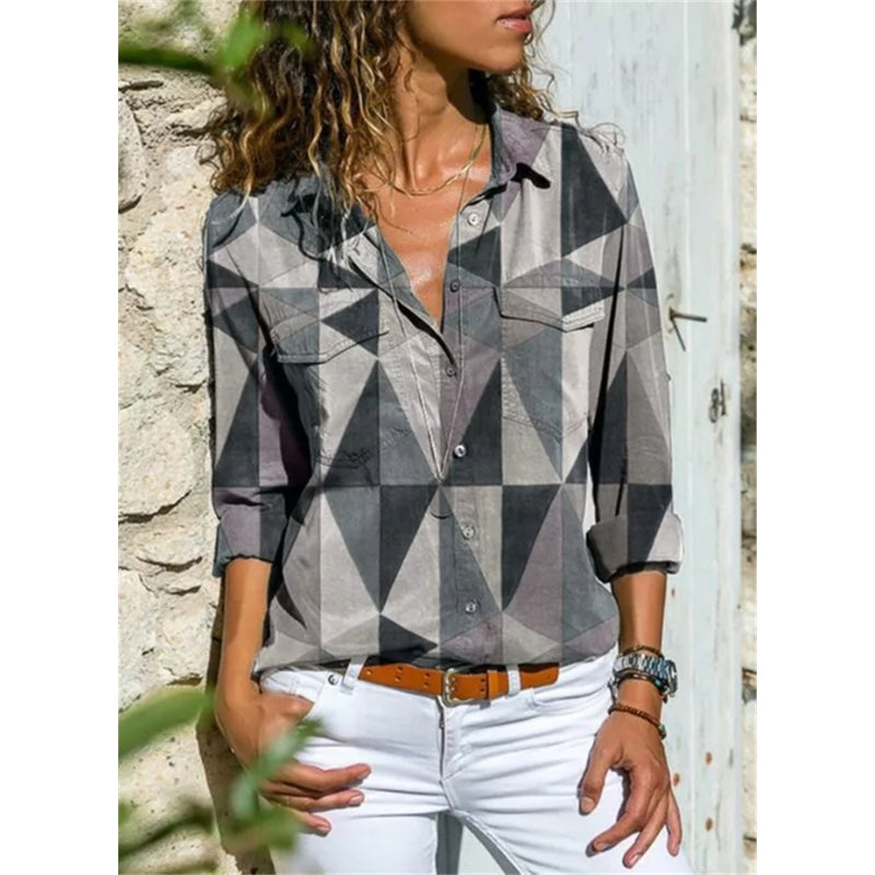Chemise Féminine Manches Longues Imprimée Élégante