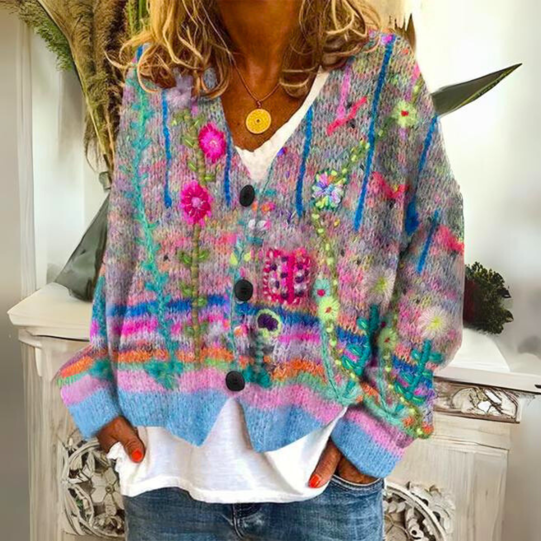 Cardigan Coloré Décontracté - Gilet Floral Élégant avec Manches Longues - LuxeStyle
