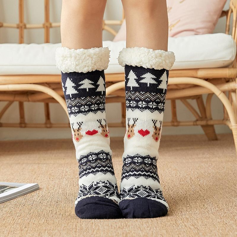 Chaussettes Gris Chauffantes avec Doublure Peluche