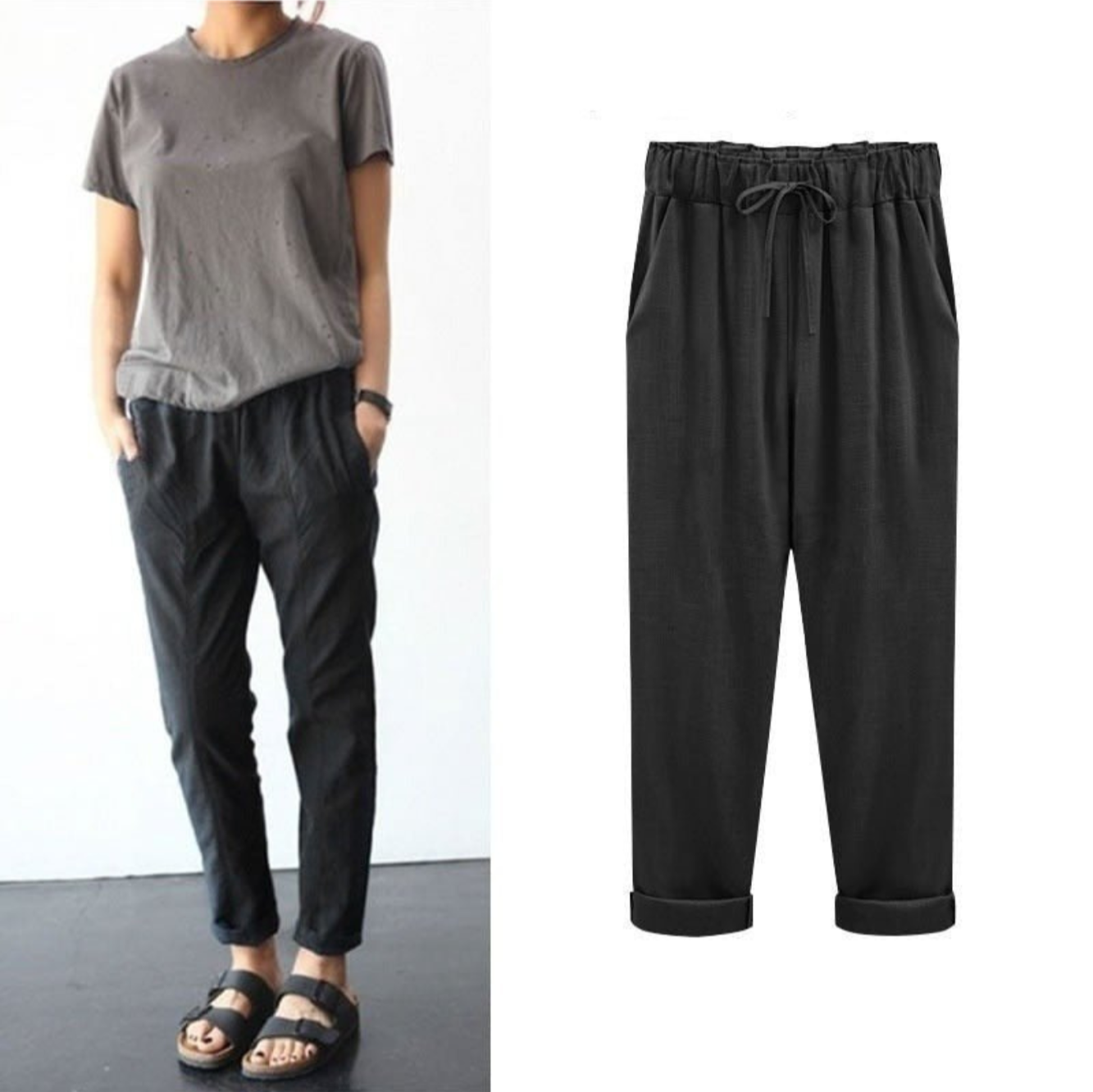 Pantalon Femme Élégant Lin Coton
