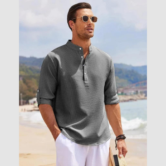 Chemise Homme Relaxe à Manches Longues avec Col Traditionnel - LuxeStyle