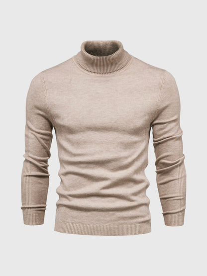 Pull Homme Blanc à Col Roulé Côtelé