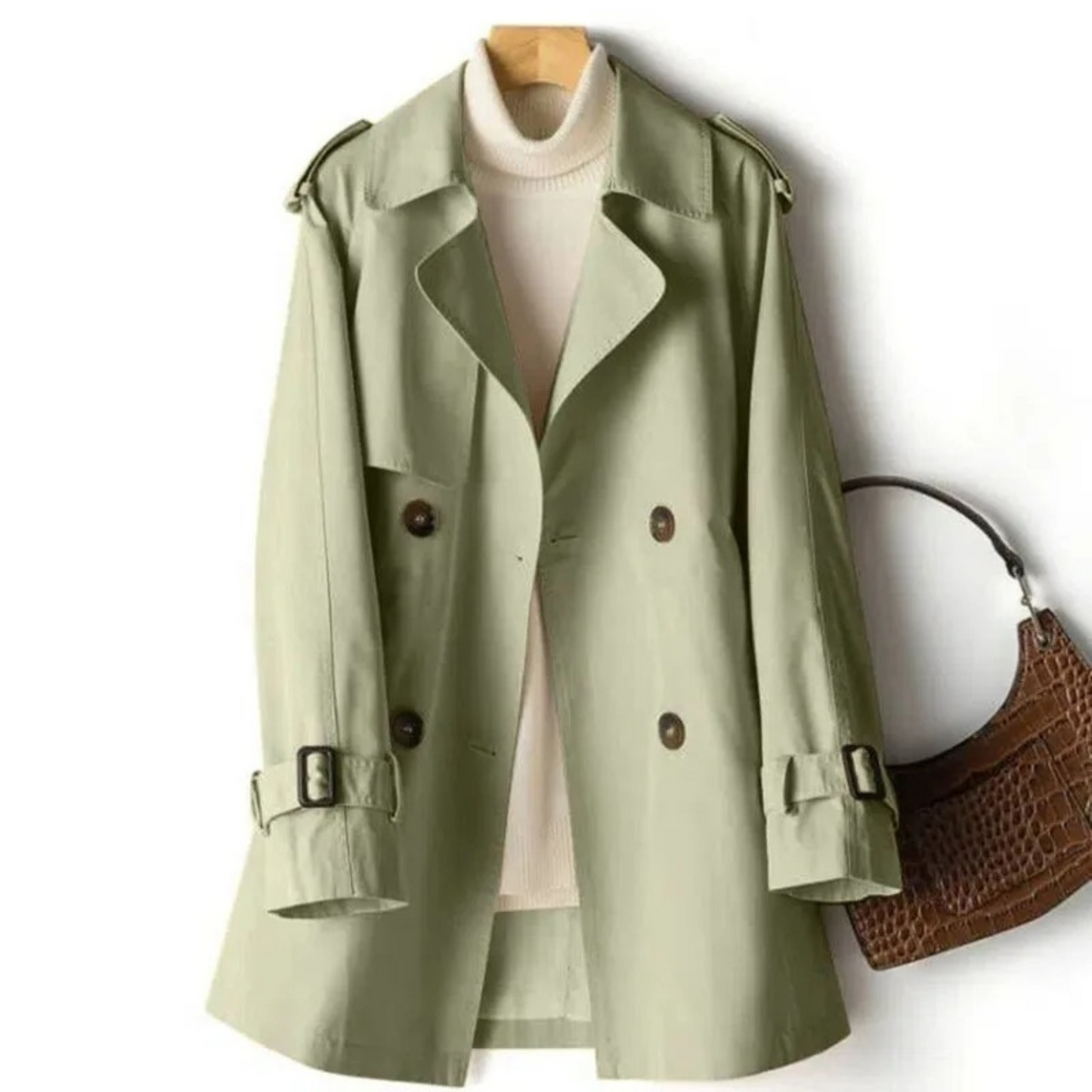 Manteau Trench Élégant Noir Femme avec Ceinture