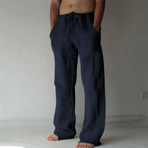 Pantalon Homme Lin Élégant Taille Grande
