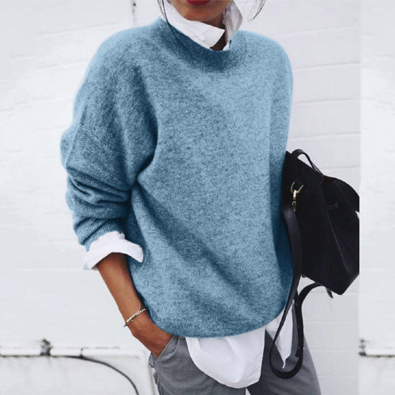 Pull Femme Hiver Douillet Col Rond Brun