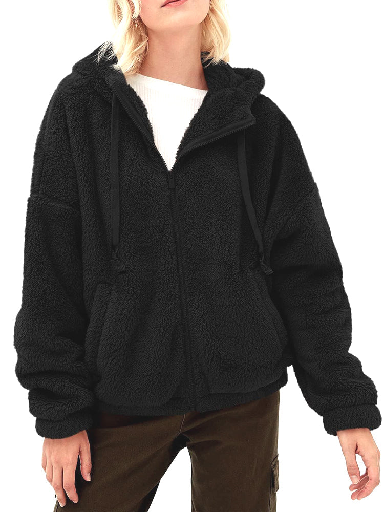 Blouson Polaire Brun Féminin Capuche