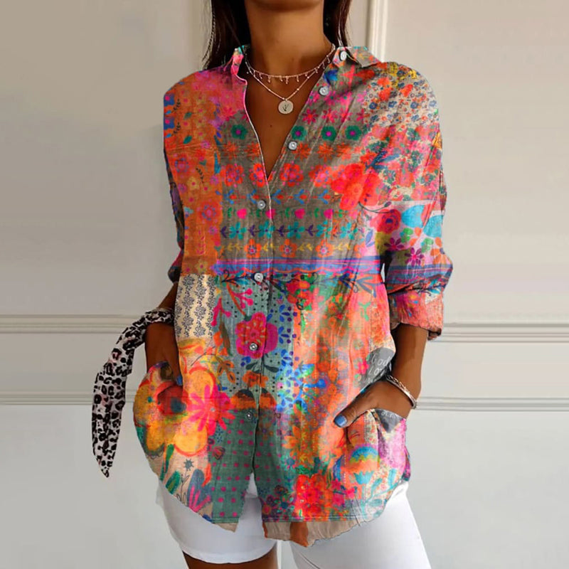 Chemise Femme Colorée à Manches Longues Florale - LuxeStyle