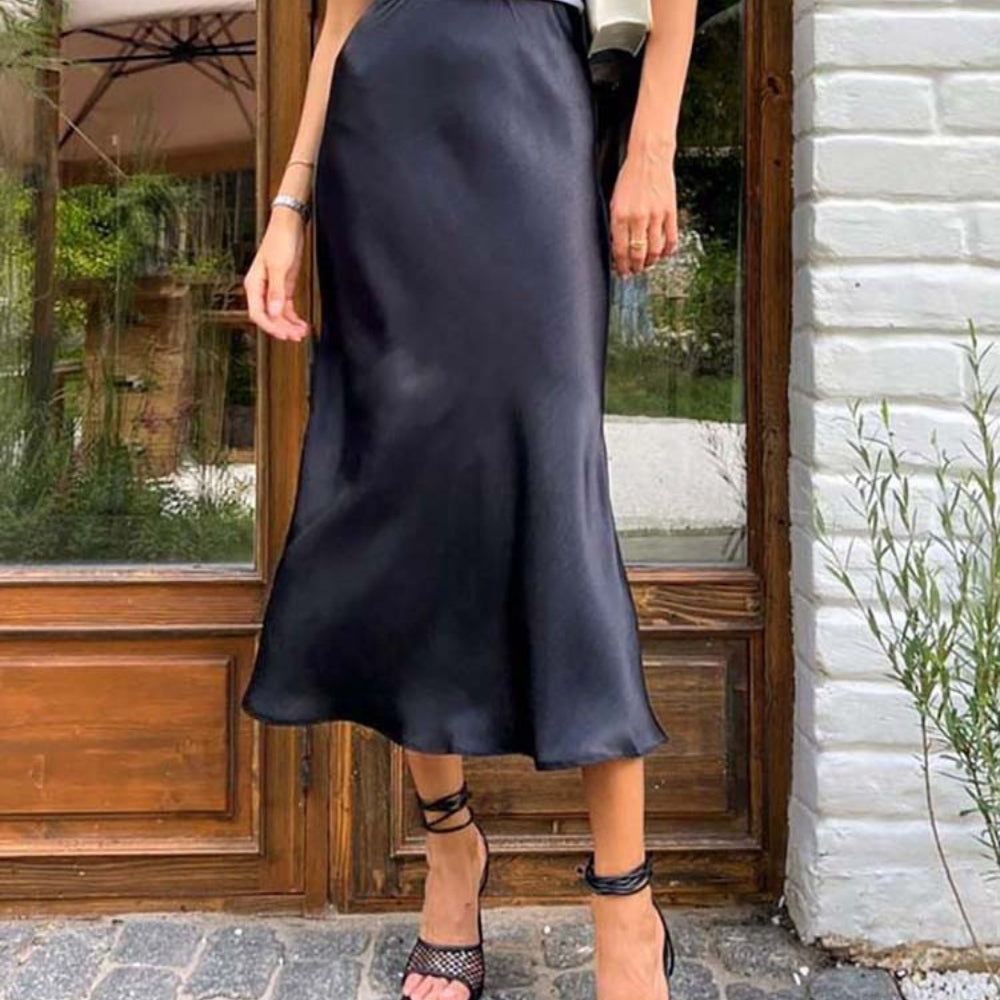 Jupe Femme Élégante Taille Haute Mi-Mollet