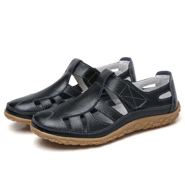 Sandales Femme Cuir Marine à Semelle Grip