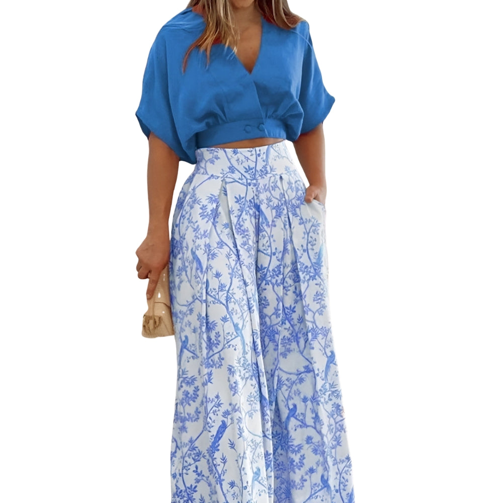 Beate - Ensemble Élégant avec Chemise à Manches Bouffantes et Pantalon Large