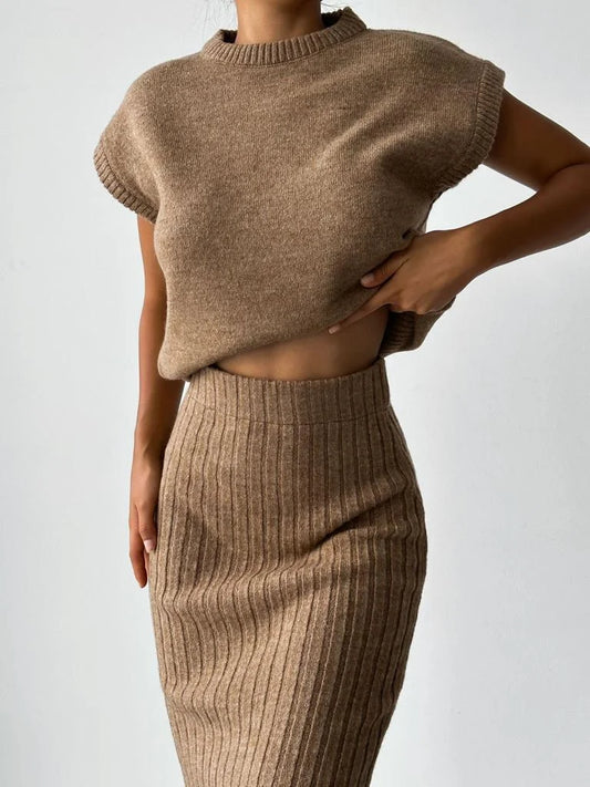 Pull Femme Tricoté Blanc Cassé à Manches Courtes - LuxeStyle