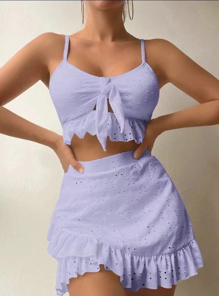 Maillot de Bain Élégant 3 Pièces pour Femme - Bikini Fashion avec Dentelle et Haut de Bain