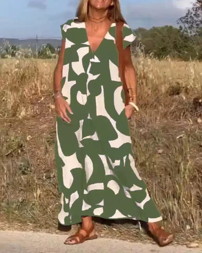 Robe Femme Décontractée Col V Colorée Style Asiatique