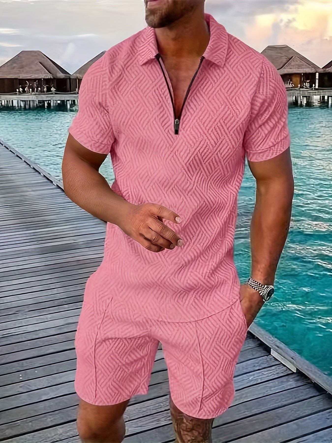 Ensemble Homme Été – Short Décontracté avec Haut Zippé & Tissu Léger