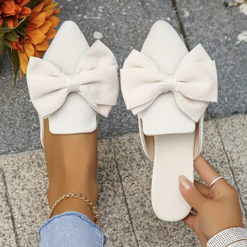 Mules Femme Élégantes – Chaussons Plates Confortables à Bout Pointu avec Détail Nœud
