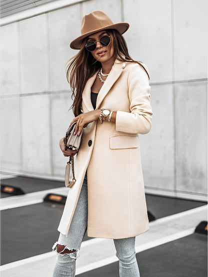 Manteau Femme Châtain Chic avec Fermeture et Pochettes - LuxeStyle