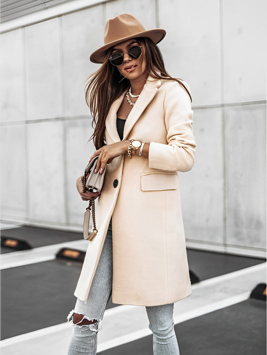 Manteau Femme Châtain Chic avec Fermeture et Pochettes - LuxeStyle