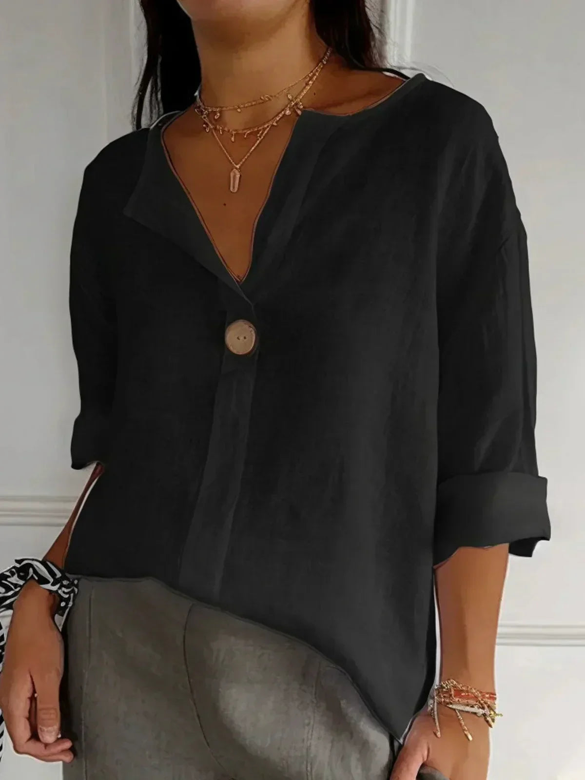 Chemisier Femme Élégant Col en V Manches Courtes - LuxeStyle
