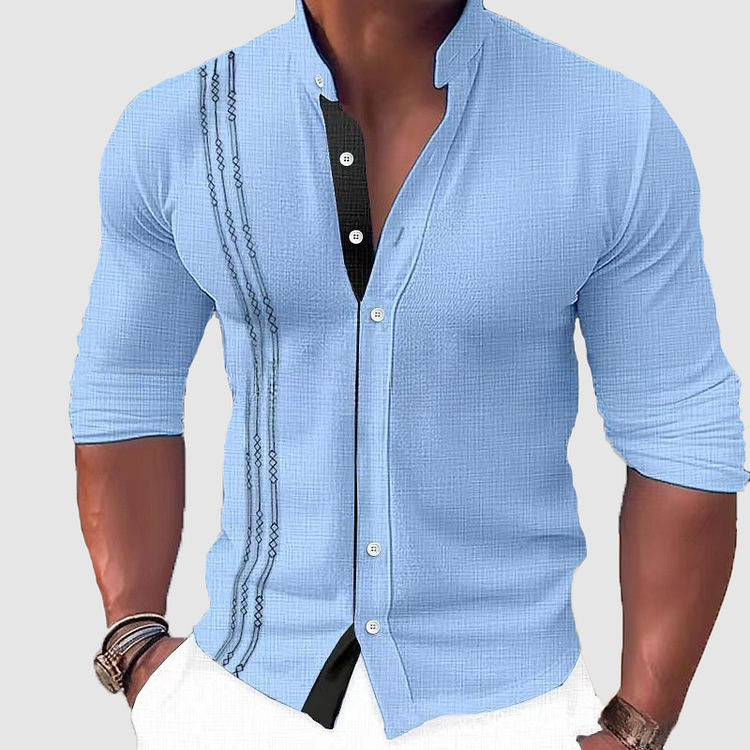 Chemise Homme Noir Élégant à Manches Longues Brodée