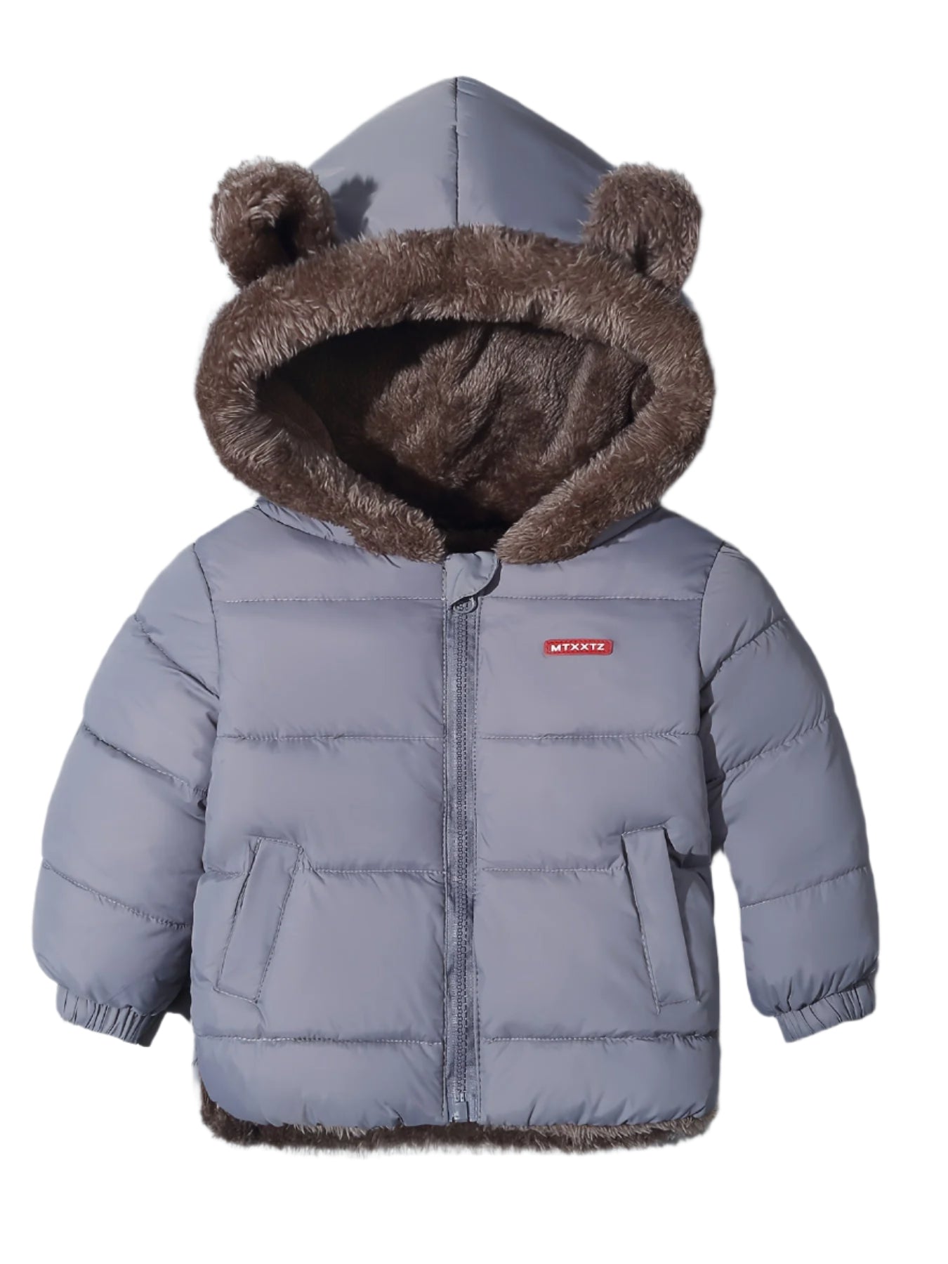 Veste Enfant à Capuche Ours Doublée Fourrure Noire