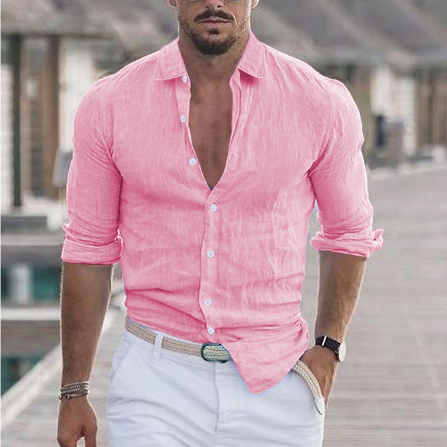 Chemise Homme Olive Décontractée Manches Longues