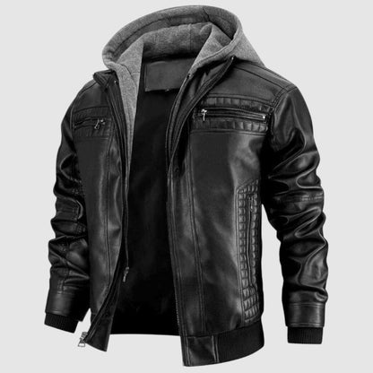 Veste Cuir Homme Style Biker Classique avec Capuchon et Fermeture Éclair - LuxeStyle