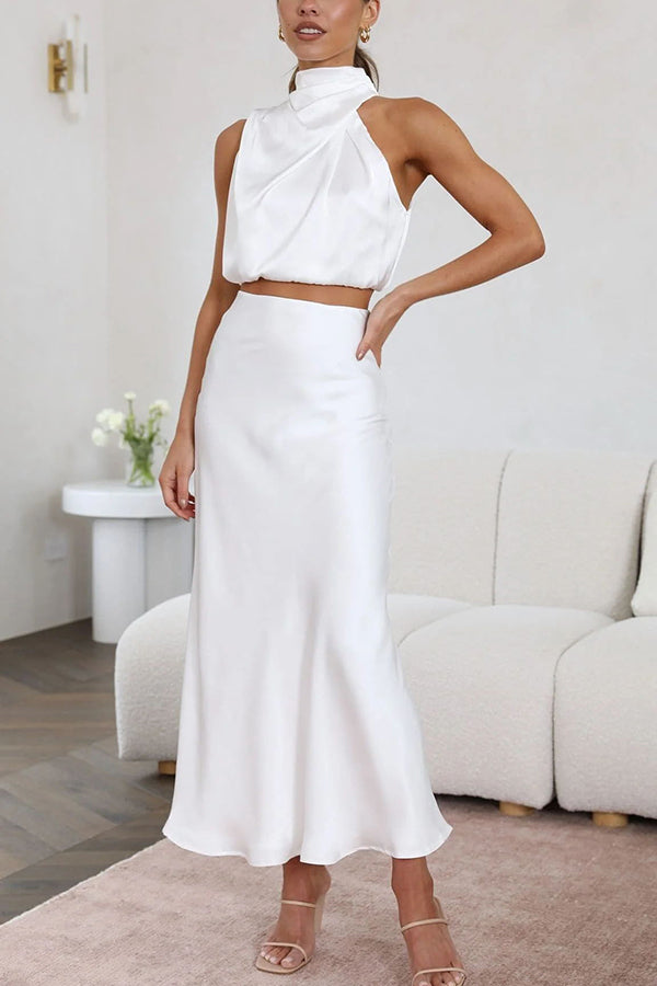Robe de Soirée Élégante Femme - Ensemble 2 Pièces Satin Luxe