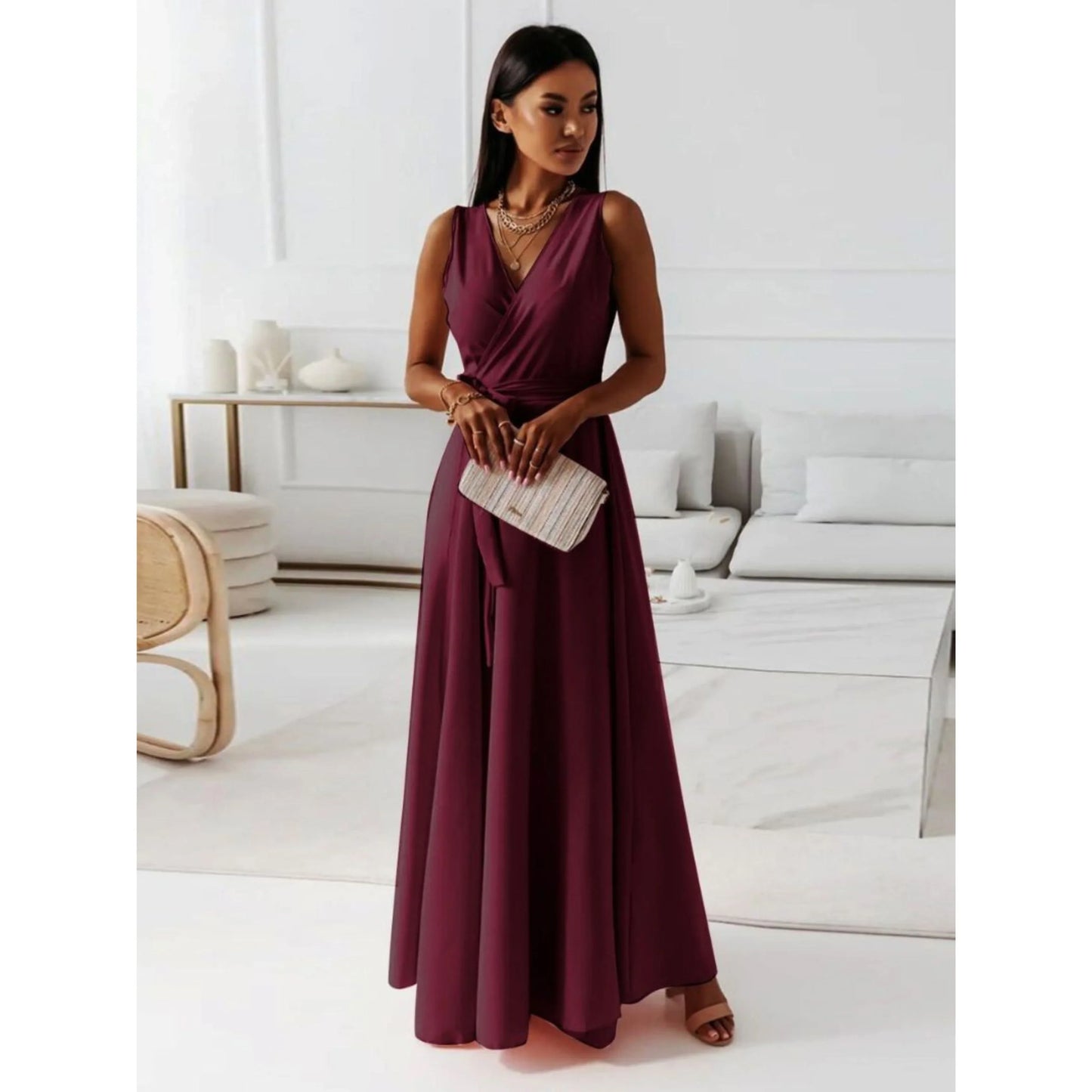 Robe Élégante Col V pour Femmes