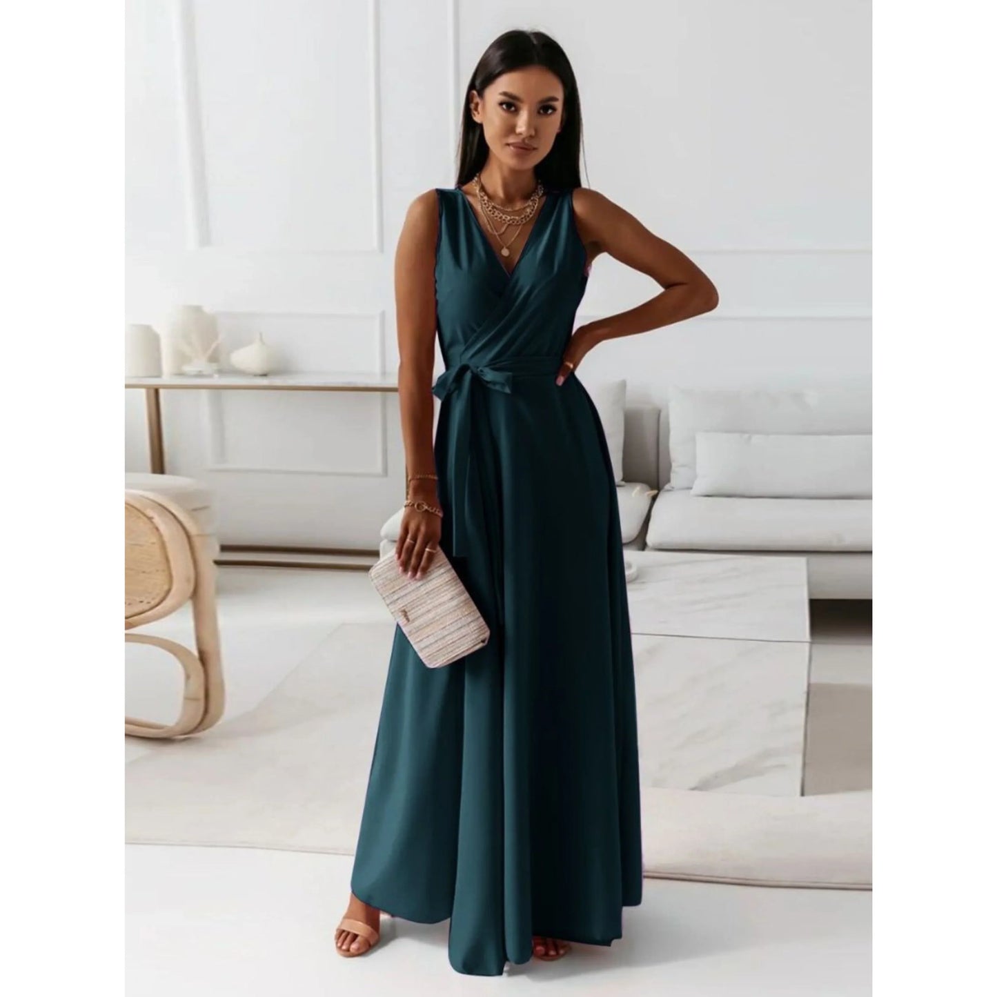 Robe Élégante Col V pour Femmes