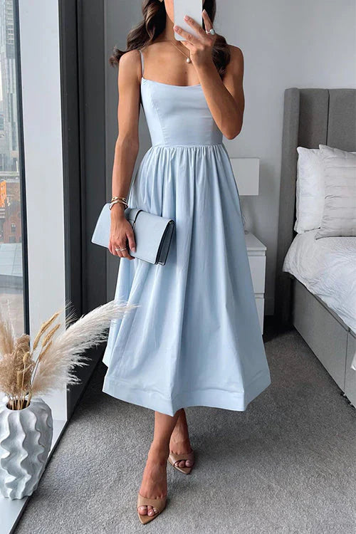 Spagilina™ – Robe Midi Femme Chic Cintrée avec Bretelles Spaghetti