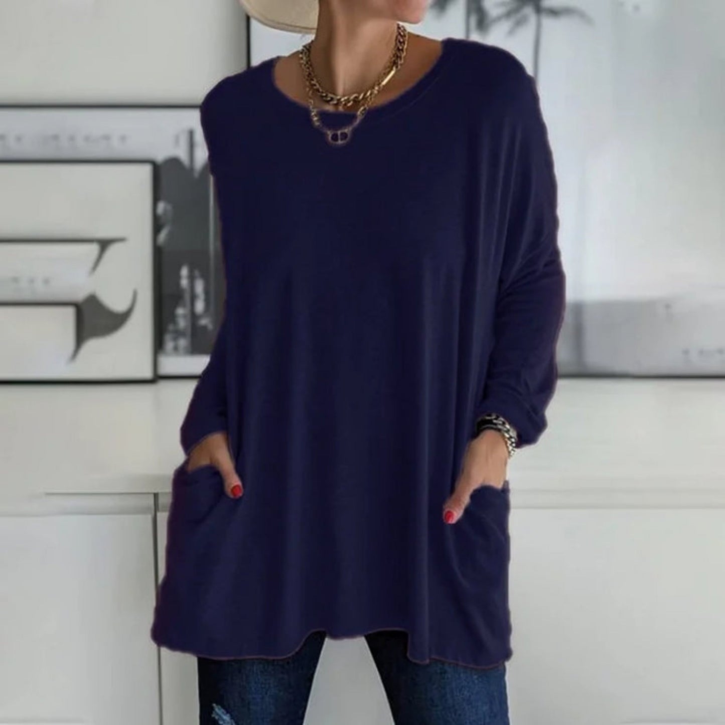 Pull Femme Chaud et Confortable avec Poches